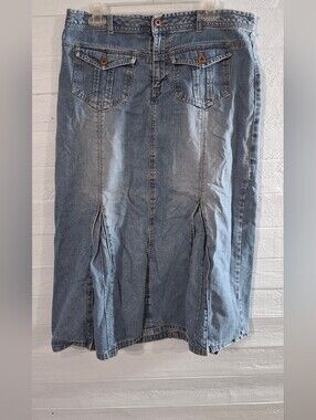 90s Long Jean Skirt Front Pockets Sz 14 Indie Fairy Western